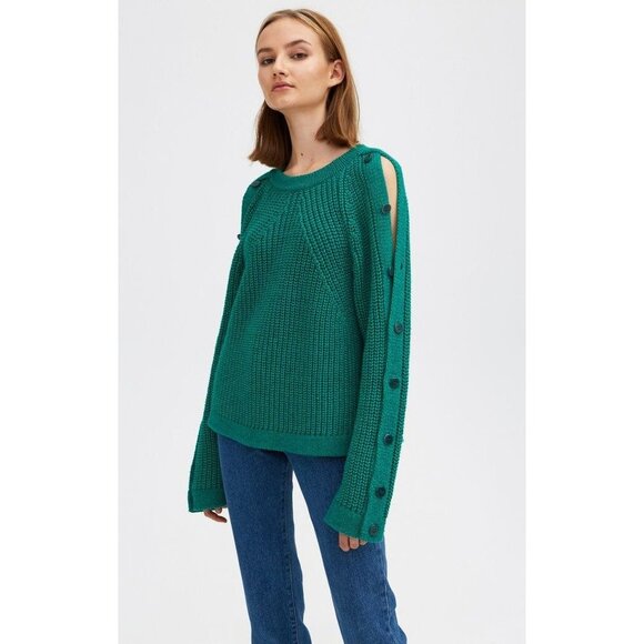 Rodebjer Womens Size Large Maribel Green Knit Sweater With Button Sleeves - Picture 1 of 12